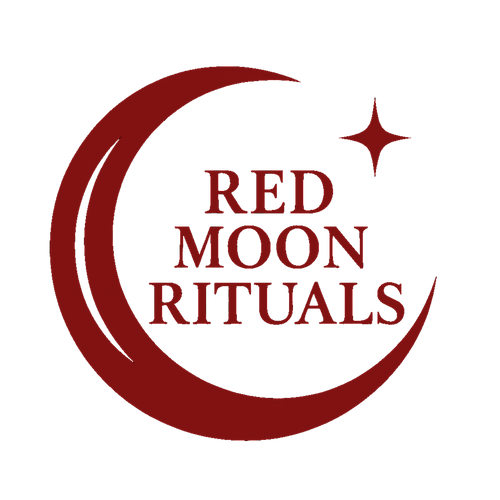 Logo of Red Moon Rituals with a red crescent moon and star 